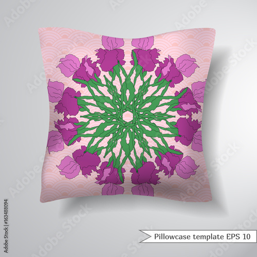 Creative sofa square pillow. Decorative pillowcase design template. Vector illustration.