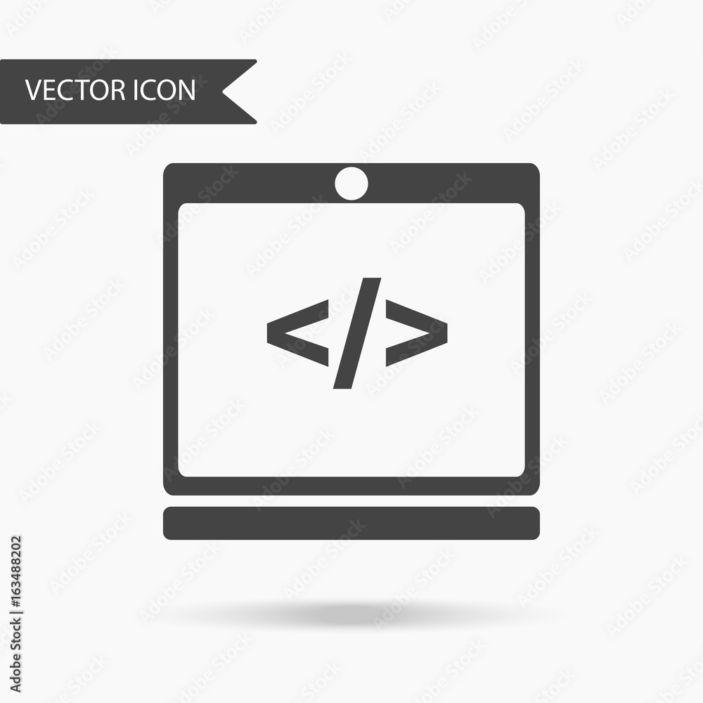 Vector illustration of an icon in the form of a laptop with a slash image. Flat icon programming an electronic device on a white background Vector illustration of an icon in the form of a laptop with a slash image. Flat icon programming an electronic device on a white background