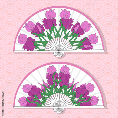Vector illustration of two Asian folding paper fans.