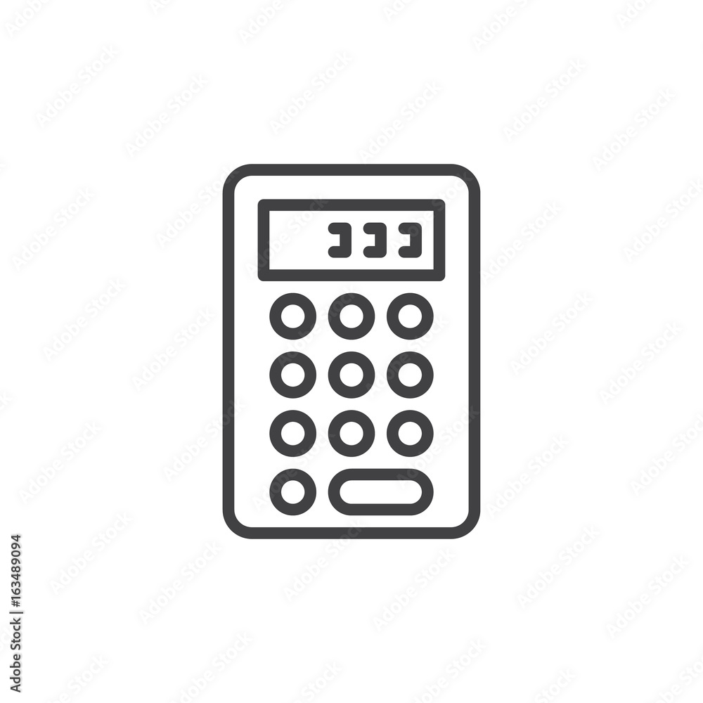 Calculator line icon, outline vector sign, linear style pictogram isolated on white. Symbol, logo illustration. Editable stroke Calculator line icon, outline vector sign, linear style pictogram isolated on white. Symbol, logo illustration. Editable stroke