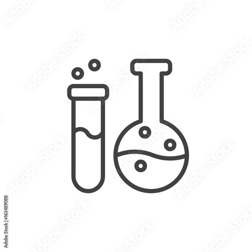 Flask and test tube line icon, outline vector sign, linear style pictogram isolated on white. Chemistry symbol, logo illustration. Editable stroke