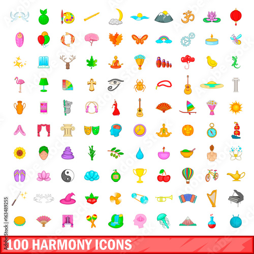 Wallpaper Mural 100 harmony icons set, cartoon style Torontodigital.ca