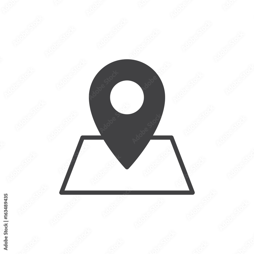 Location on map icon vector, filled flat sign, solid pictogram isolated on white. Map pointer symbol, logo illustration. Pixel perfect graphics Location on map icon vector, filled flat sign, solid pictogram isolated on white. Map pointer symbol, logo illustration. Pixel perfect graphics