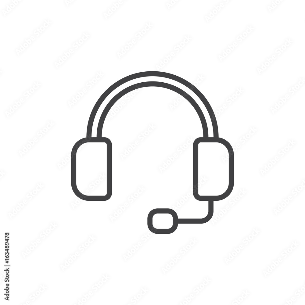 Headset line icon, outline vector sign, linear style pictogram isolated on white. Support symbol, logo illustration. Editable stroke. Pixel perfect graphics Headset line icon, outline vector sign, linear style pictogram isolated on white. Support symbol, logo illustration. Editable stroke. Pixel perfect graphics