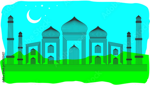 Line Art Illustration of Agra Taj Mahal, India