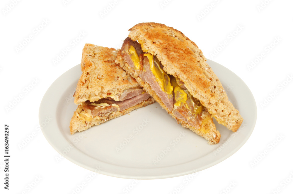 Sausage and mustard sandwich