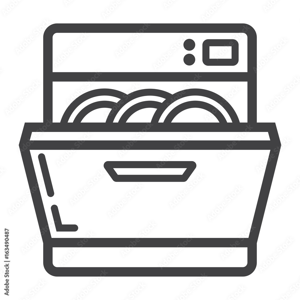 Dishwasher line icon, kitchen and appliance, vector graphics, a linear