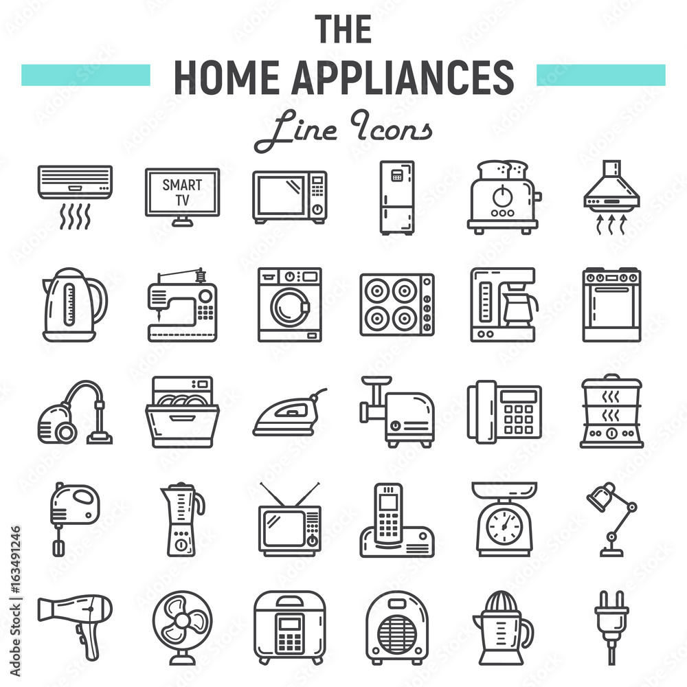 Home appliances line icon set, technology symbols collection, vector sketches, logo illustrations, household linear pictograms package isolated on white background, eps 10. Home appliances line icon set, technology symbols collection, vector sketches, logo illustrations, household linear pictograms package isolated on white background, eps 10.