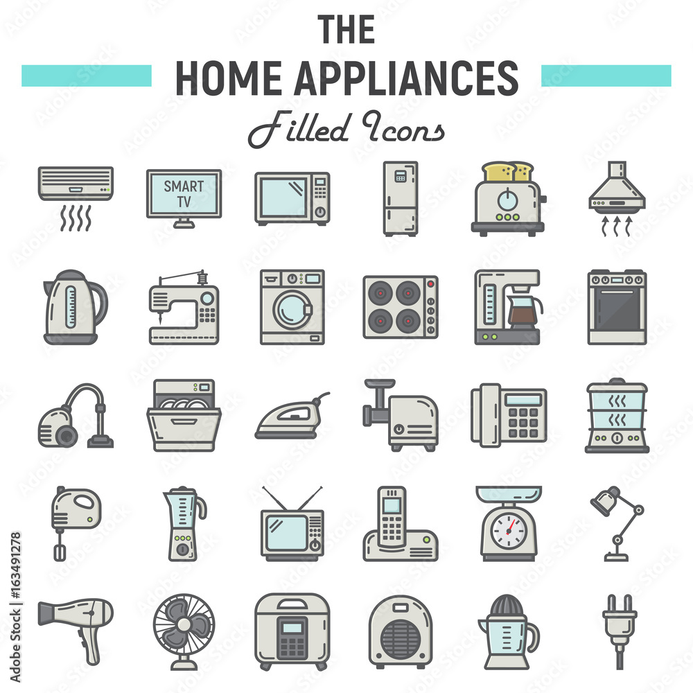 Home appliances colorful line icon set, technology symbols collection, vector sketches, logo illustrations, household filled pictograms package isolated on white background, eps 10. Home appliances colorful line icon set, technology symbols collection, vector sketches, logo illustrations, household filled pictograms package isolated on white background, eps 10.