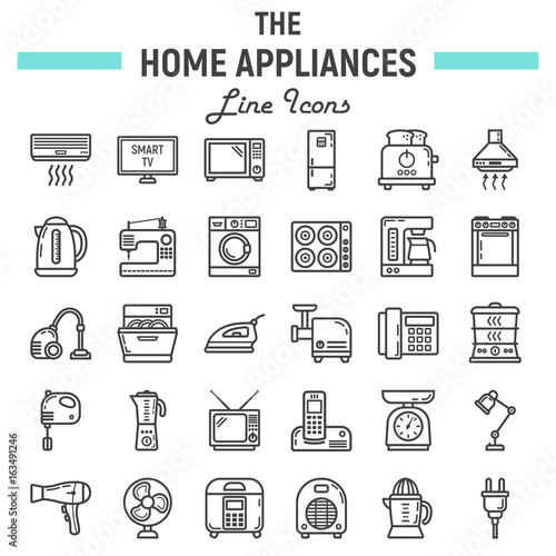 Home appliances line icon set, technology symbols collection, vector sketches, logo illustrations, household linear pictograms package isolated on white background, eps 10. © amin268