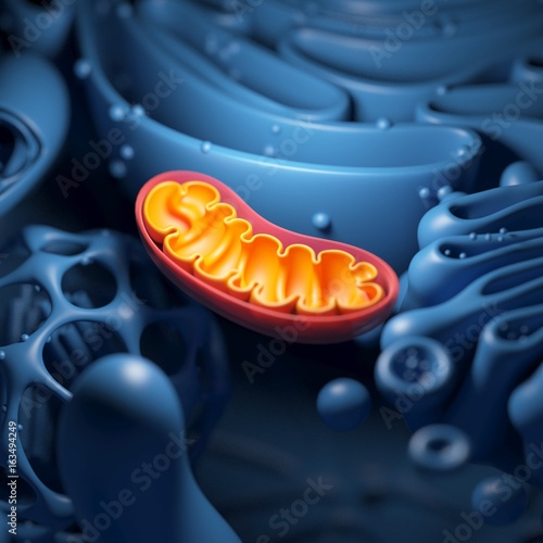 Cell structure and mitochondrion, illustration