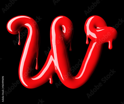 Glossy red letter W uppercase. 3D rendering photo