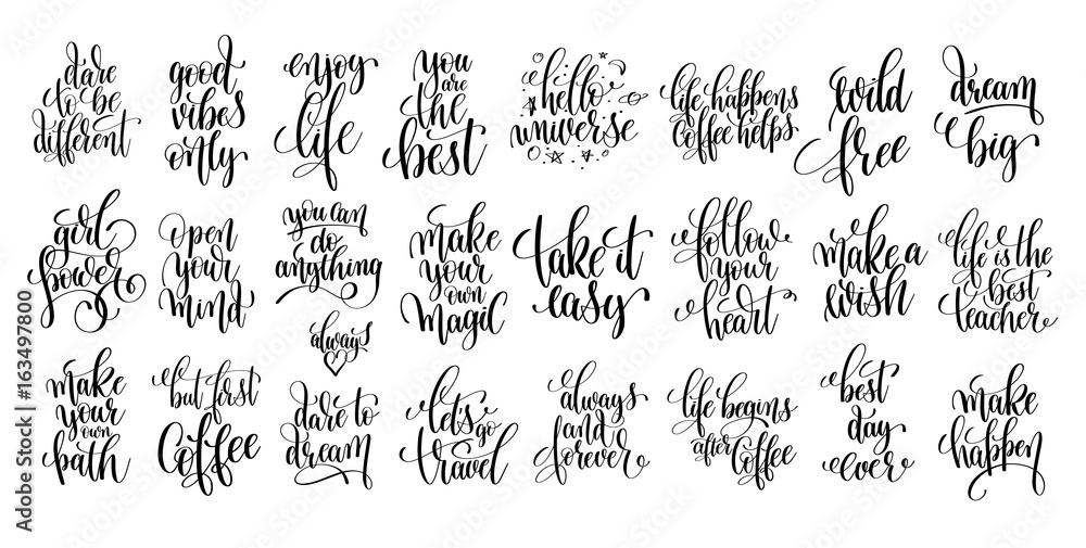 Plakat set of 25 hand lettering positive quote