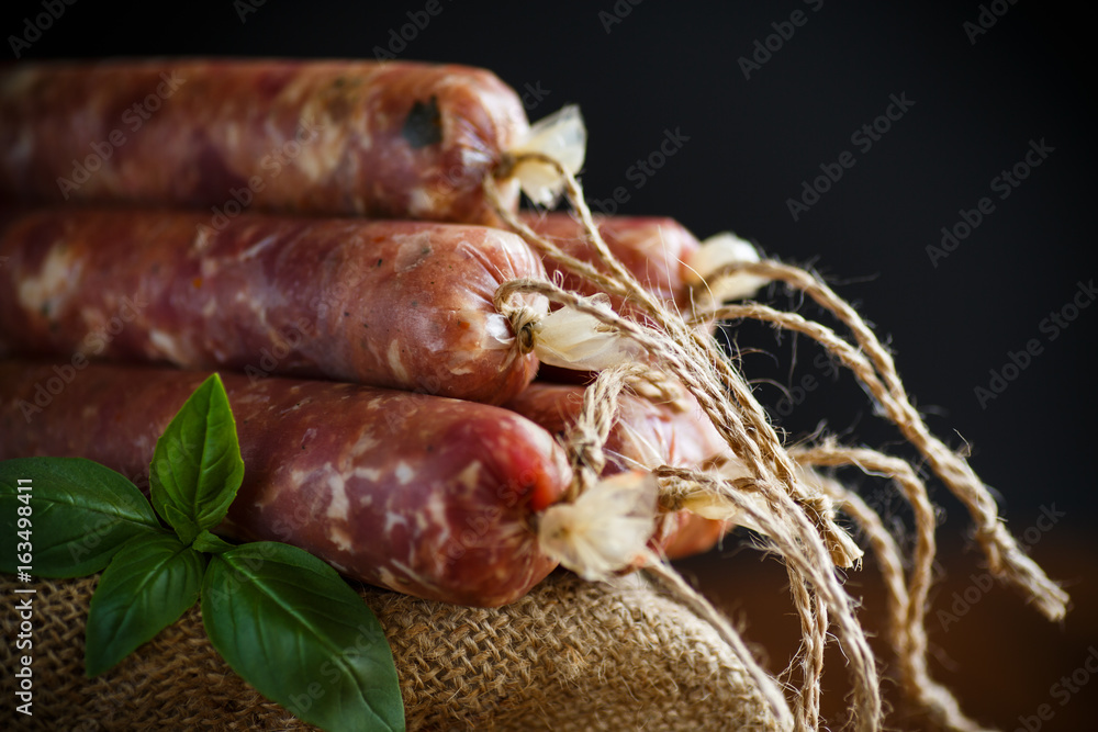 Raw organic homemade sausage made from natural meat