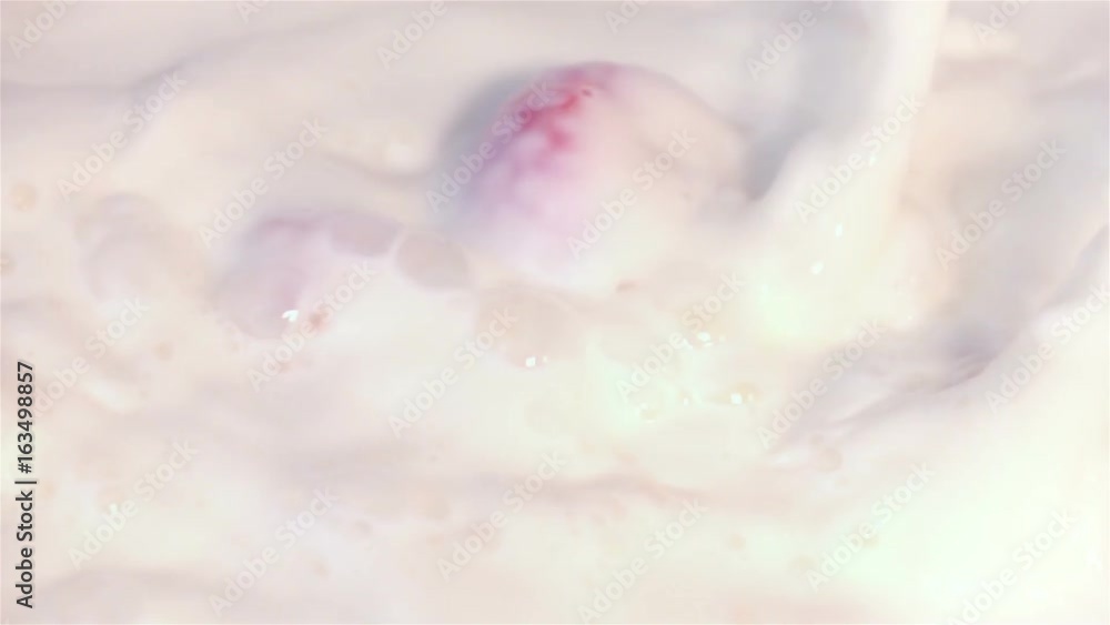 High quality video of strawberries falling into milk in real 1080p slow motion 250fps High quality video of strawberries falling into milk in real 1080p slow motion 250fps