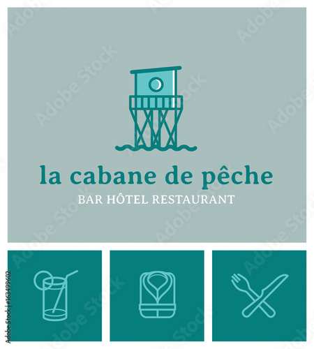 identité de marque, logo, restaurant, cabane, pêche, poisson, fruits de mer