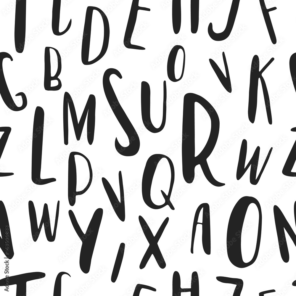 Unique hand drawn latin alphabet seamless pattern. Cute vector ABC diferent size letters drawn by hand. Unique hand drawn latin alphabet seamless pattern. Cute vector ABC diferent size letters drawn by hand.