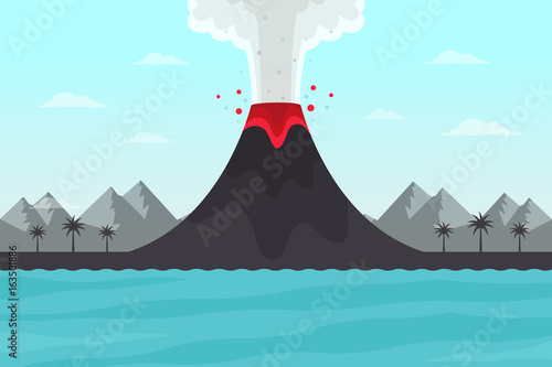 Vector Illustration of Volcanic Eruption. Flat Design Style. 