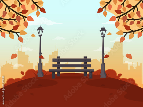Park in a Big City. Flat Design Style. 