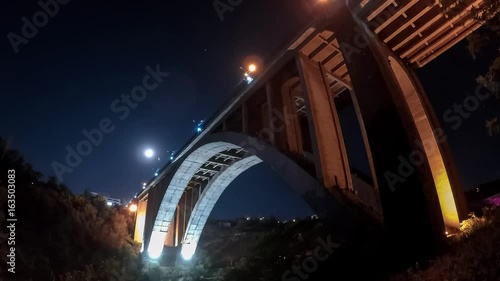 Grand Hrazdan Bridge Yerevan, Armenia timelapse video.The Kievyan Bridge bottom view. One-arched bridge across the Hrazdan River in Yerevan photo