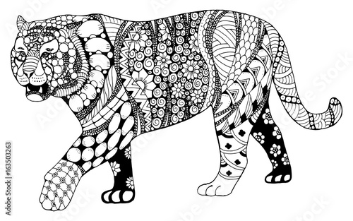Fototapeta Naklejka Na Ścianę i Meble -  Tiger chinese zodiac sign zentangle stylized, vector, illustration, pattern, freehand pencil, hand drawn. Ornate.