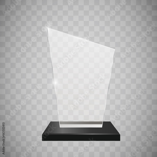 Glass trophy award vector illustration. Vector illustration of shiny award. Glossy transparent trophy. For you design.