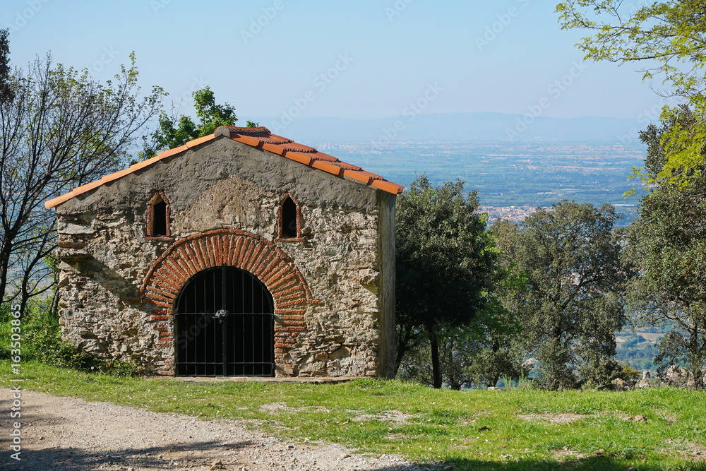 Small chapel of the Christ near Sorede, Pyrenees Orientales, Roussillon, south of France