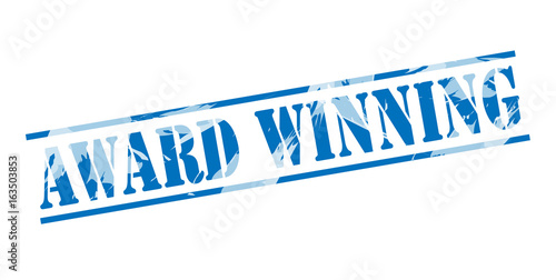 award winning blue stamp on white background