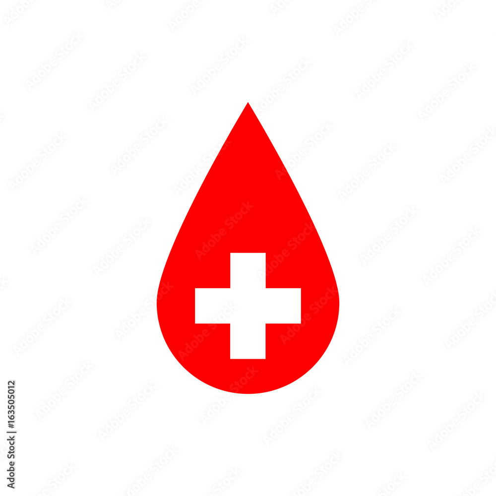 Drop of blood. Red vector illustration with white corss sign. Symbol of blood donation. Drop of blood. Red vector illustration with white corss sign. Symbol of blood donation.