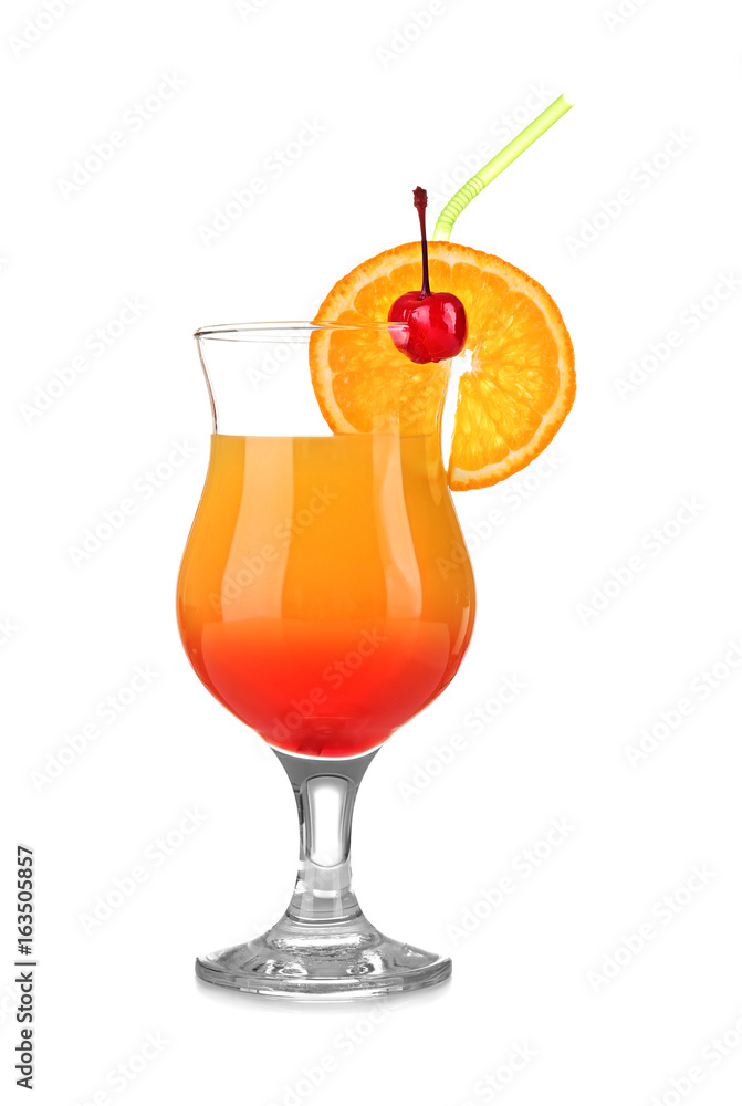Delicious tequila sunrise cocktail on white background Delicious tequila sunrise cocktail on white background