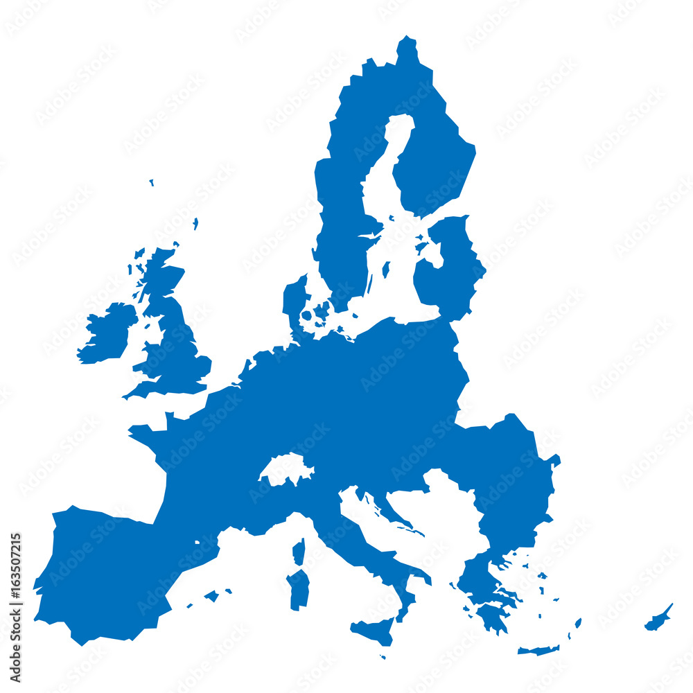 Naklejka premium Sylwetka terytorium Unii Europejskiej niebieski na białym tle. Mapa UE. Ilustracji wektorowych.