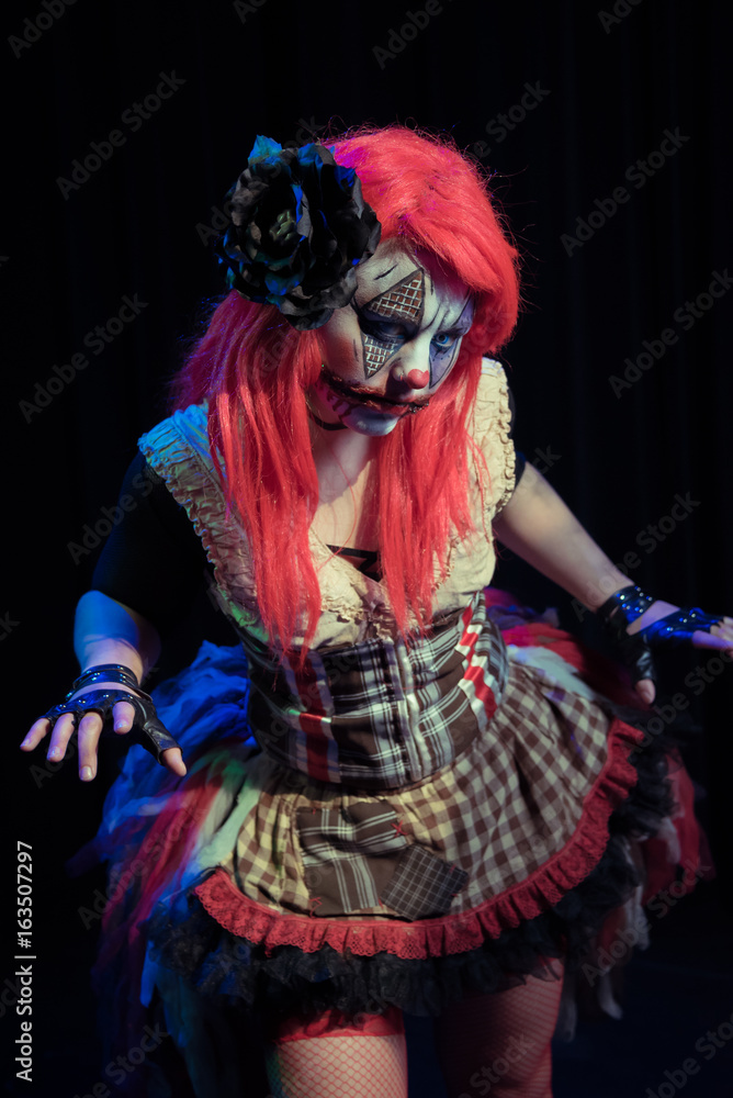 Female Clown Character. Halloween or Horror