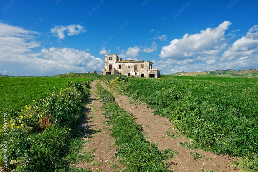 Dirt Road And Abandoned Farm House In Sicily
