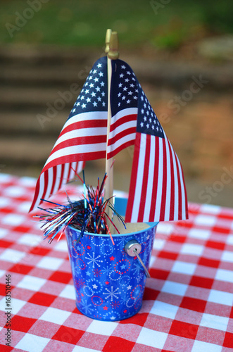 Patriotic table setting with American flag