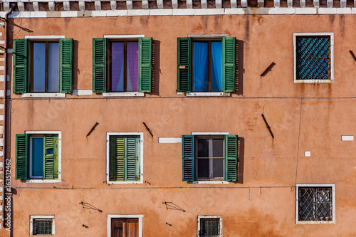 Venice Building Facade Green Wooden Windows