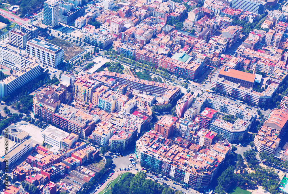 Barcelona cityscape from helicopter.  Spain