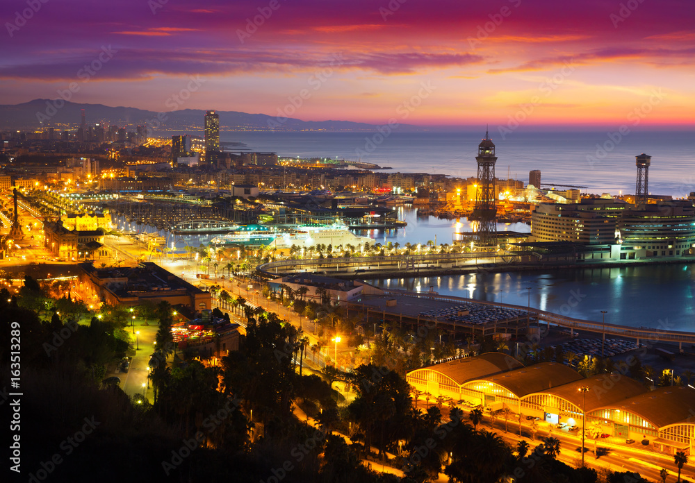 Port Vell at Barcelona in dawn