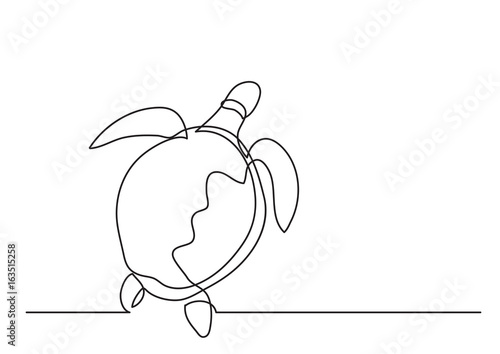 single line drawing of sea turtle swimming