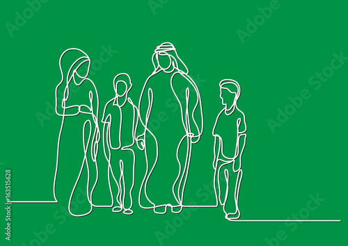 traditional arab family - single line drawing
