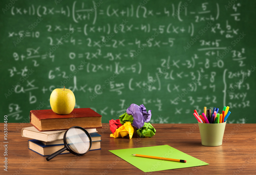 Math class from student school desk Math class from student school desk