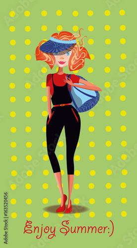 vector illustration with a cute girl with knapsack 