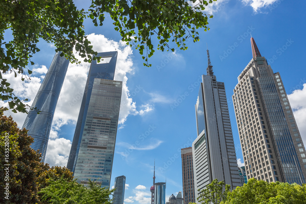 Fototapeta premium Skyscrapers from a low angle view in Shanghai,China.