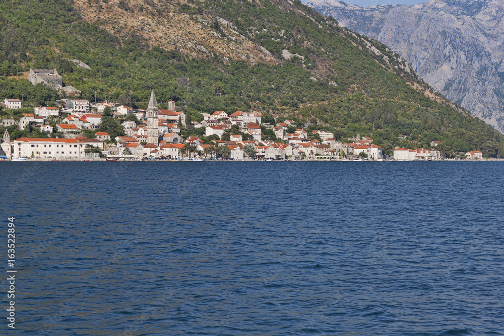Small town Perast on the shore of the Kotor Bay