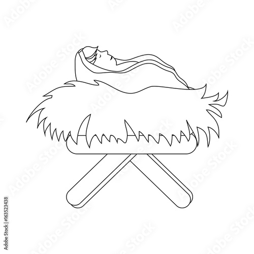 Baby jesus in straw cradle icon vector illustration graphic design