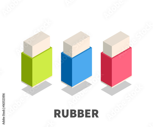 Rubber, Eraser icon, vector symbol in isometric 3D style isolated on white background.
