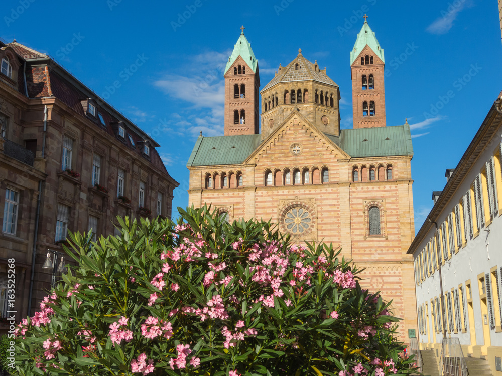 Speyer, Germany. The facade of the Cathedral officially named the Imperial Cathedral Basilica of the Assumption and St Stephen