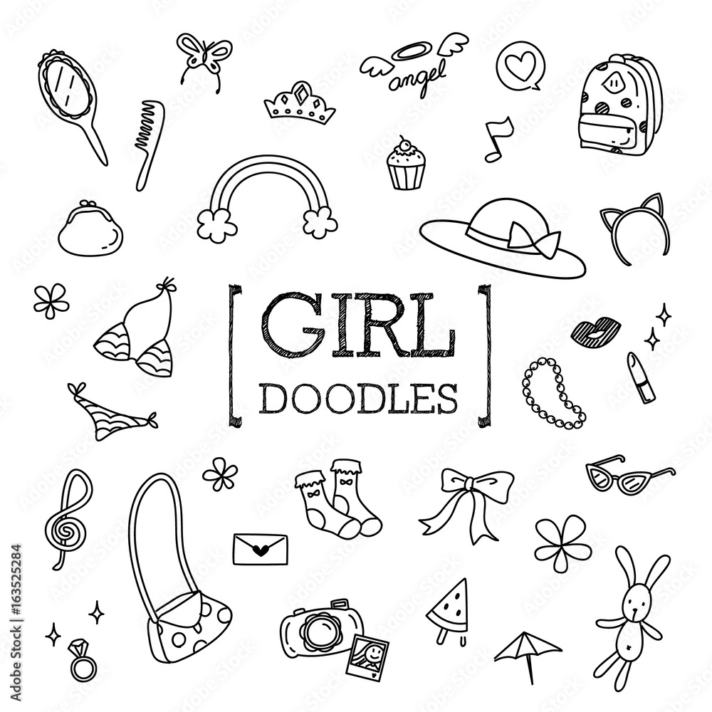 Φωτογραφία Girl stuffs Doodle, Hand drawing styles of Girl stuffs