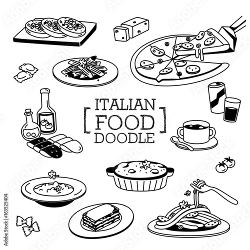 Italian food Doodle, Hand drawing styles of Italian food 