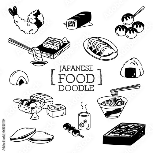 Japanese food Doodle, Hand drawing styles of Japanese food 