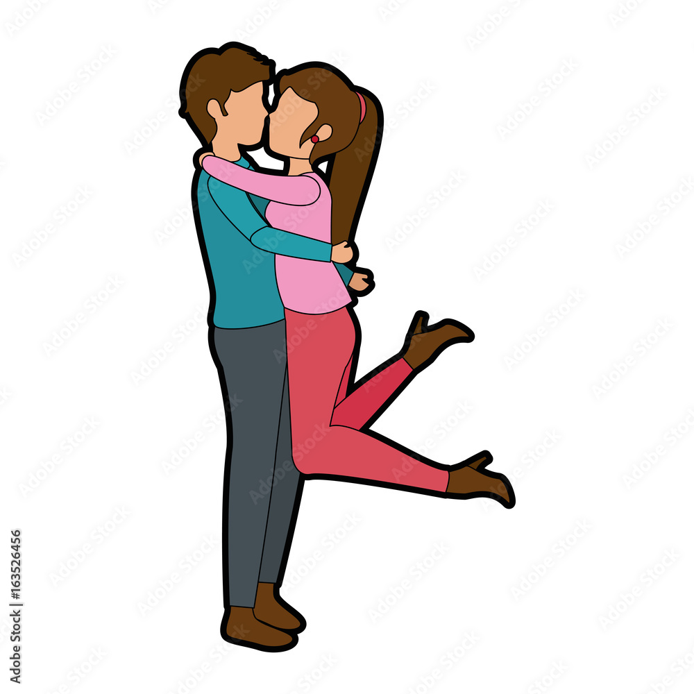 Couple of lovers kissing icon over white background colorful design vector illustration